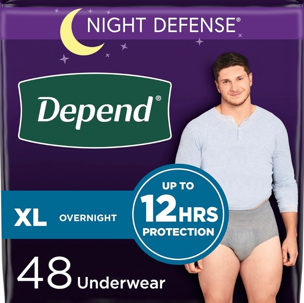 Depend Night Defense Adult Incontinence Underwear for Men, Disposable, XL, 48